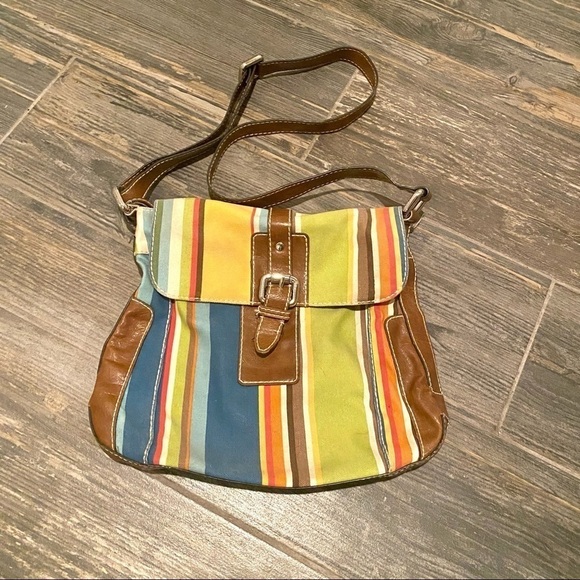 Fossil Handbags - Fossil striped canvas leather crossbody satchel